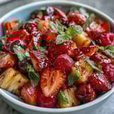 Vibrant strawberry lemonade fruit salad with juicy berries, sweet pineapple, and zesty citrus dressing, perfect for summer picnics.