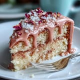Decadent Bridal Shower Rosé Velvet Cake, soft pink with shimmering gold cascade.