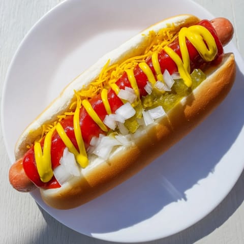 Juicy grilled hot dogs nestled in toasted buns, ready for classic mustard and relish toppings.