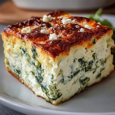 Freshly baked High Protein Spinach Artichoke Casserole served warm, featuring a golden top and a hearty slice for dinner.