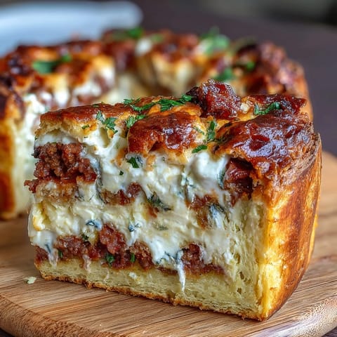 Savory Italian Easter Pie with ricotta and salami, baked golden and bubbling in a flaky pastry crust, ready for festive slicing.