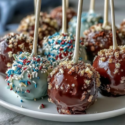 Hand-rolled cake balls dipped in vibrant candy melts and topped with golden sprinkles for graduation.
