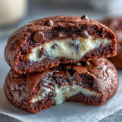 Cream Cheese Stuffed Brownie Mix Cookies with a gooey, fudgy center and rich chocolate flavor.