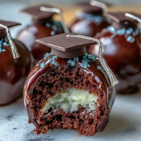Festive graduation cake pops in school colors, decorated with edible glitter and sprinkles for a celebratory dessert.