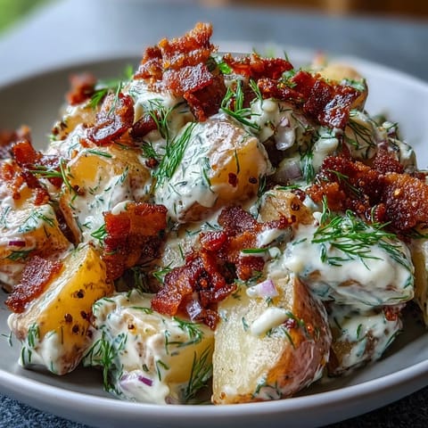 A hearty Memorial Day Potato Salad, ready for your barbecue spread.