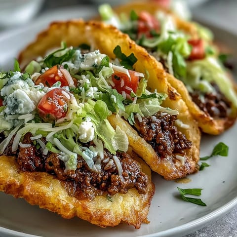 Fluffy cloud bread tacos brimming with savory seasoned beef and fresh toppings.