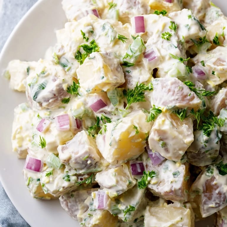 Enjoy a spoonful of chilled Potato Salad, with tender potatoes and the perfect balance of flavors.