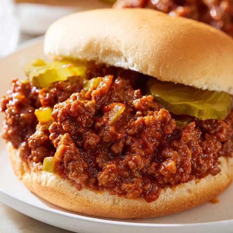 A close-up of a delicious and saucy Sloppy Joe sandwich, perfect for a quick dinner.
