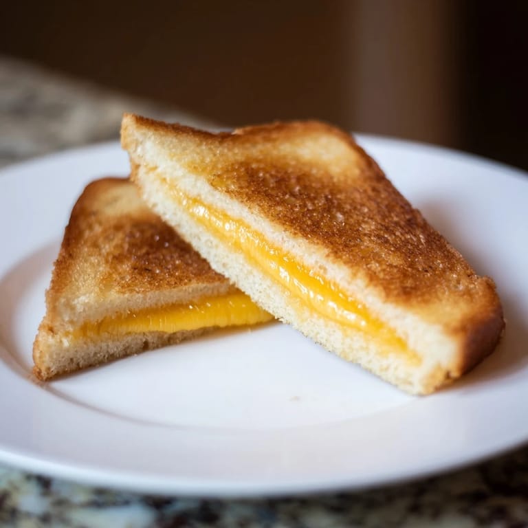 Perfectly toasted grilled cheese with a stringy, cheesy pull, ideal for dipping into tomato soup.