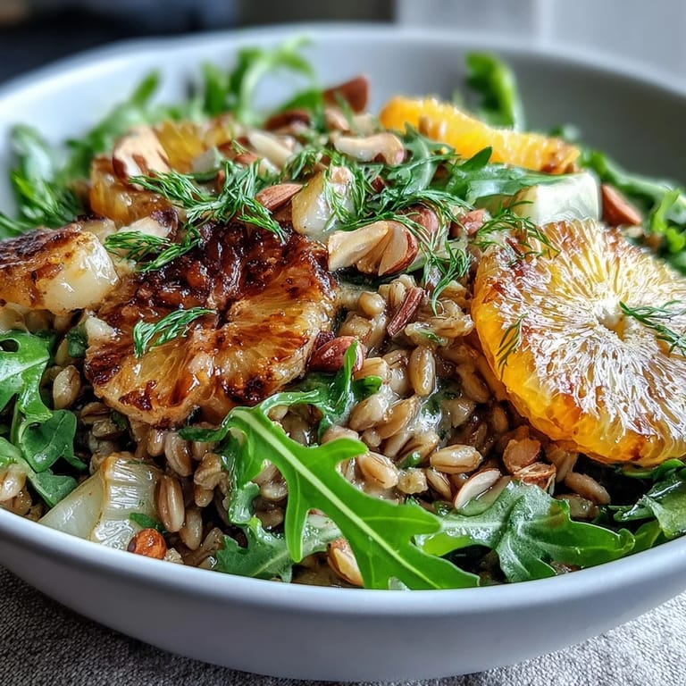 This Mediterranean Farro Salad With Fennel, Oranges, and Almonds is tossed in a citrus vinaigrette, making a vibrant lunch or refreshing side.  