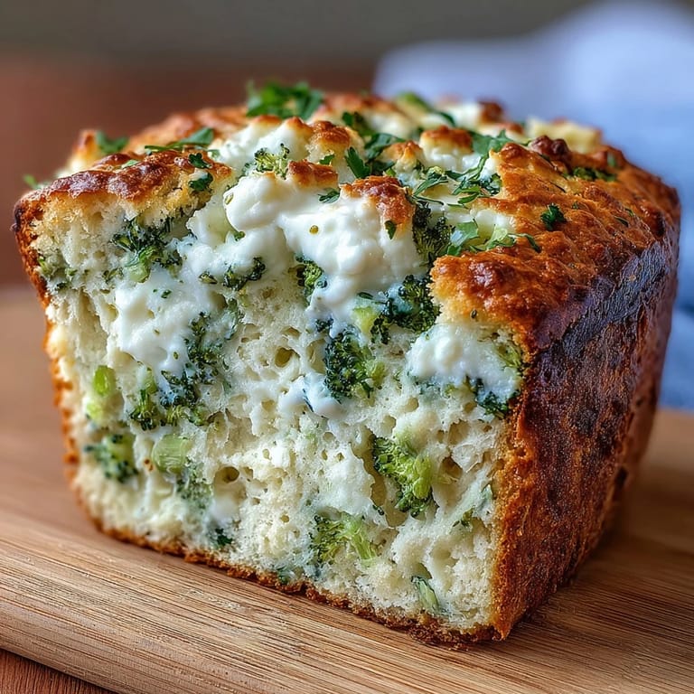 A freshly baked Broccoli and Feta Loaf showcases tender green florets and crumbly feta in a savory slice.