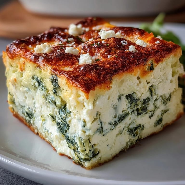 Freshly baked High Protein Spinach Artichoke Casserole served warm, featuring a golden top and a hearty slice for dinner.