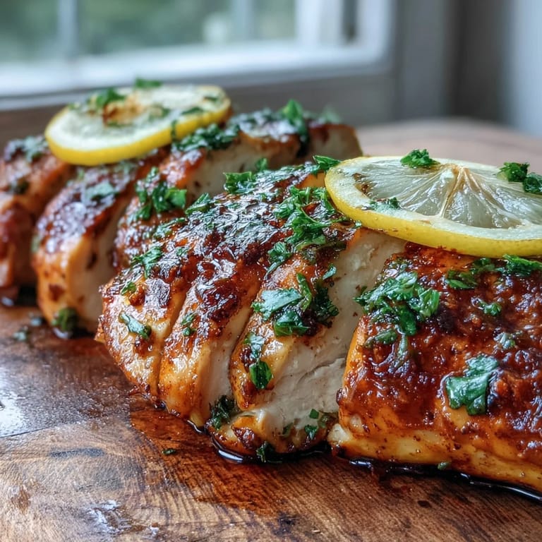 Tender oven baked chicken breast with a golden crust, sliced and served over a bed of mixed greens and veggies.