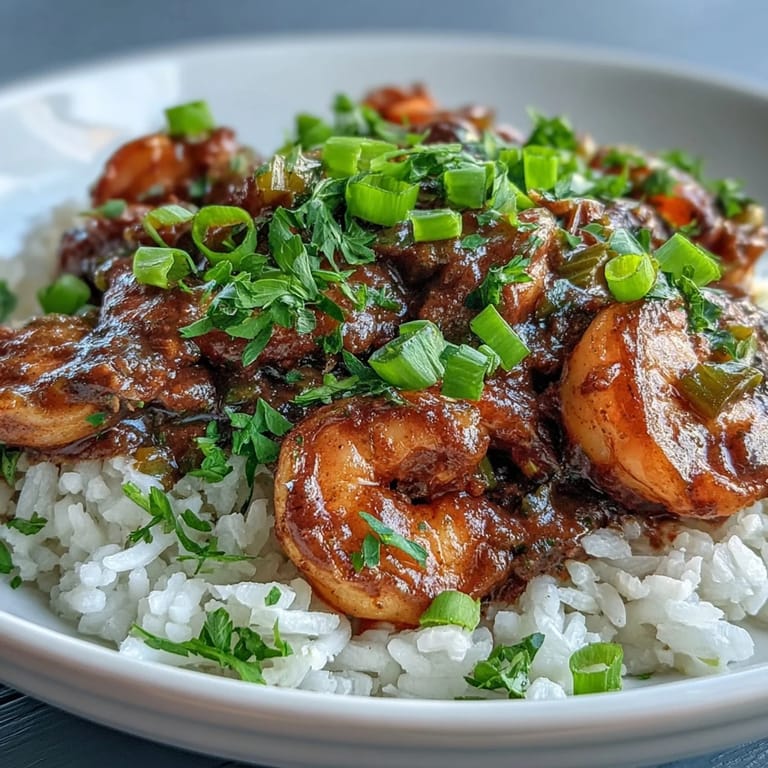 Homemade Classic New Orleans Étouffée garnished with parsley, ready to serve with crusty bread.