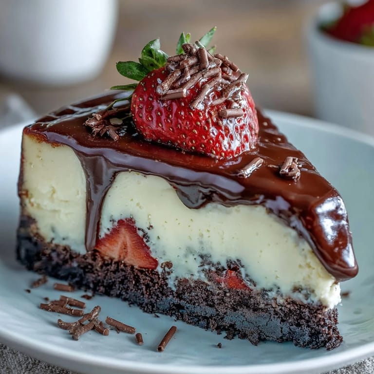 Decadent Dubai-inspired cheesecake cups with chocolate ganache, strawberry layers, and pistachio garnish for a luscious no-bake dessert.