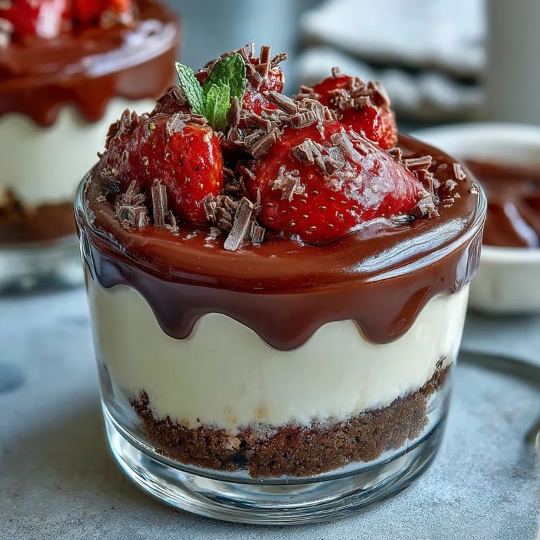 No-bake Easy Dubai Chocolate Strawberry Cheesecake Cups feature smooth cheesecake filling over chocolate biscuit, topped with juicy strawberries and dark chocolate.