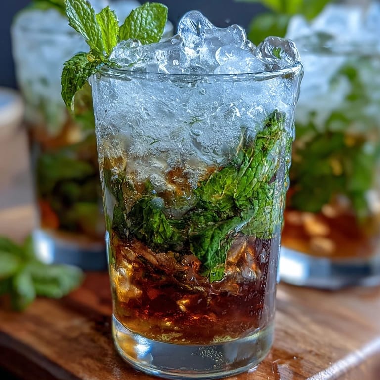 Festive Kentucky Derby Mint Julep Mocktail featuring vibrant green mint leaves, crushed ice, and a zesty lemon twist for a refreshing drink.
