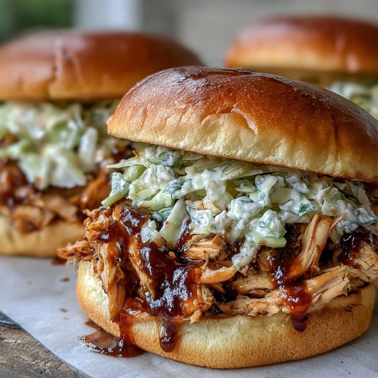 Tender pulled BBQ chicken slow-cooked to perfection, served on warm buns for a hearty and satisfying sandwich.
