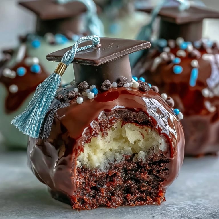 Colorful cake pops shaped like graduation caps, coated in vibrant chocolate and topped with fondant tassels for a festive treat.