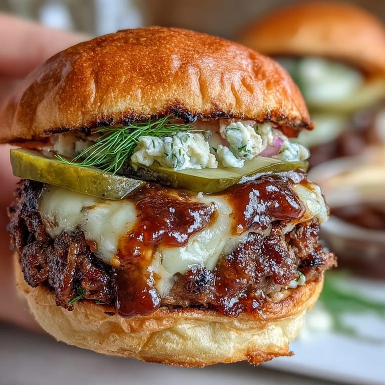 Crispy-edged smash burger sliders piled high with lettuce, pickles, and tangy secret sauce.