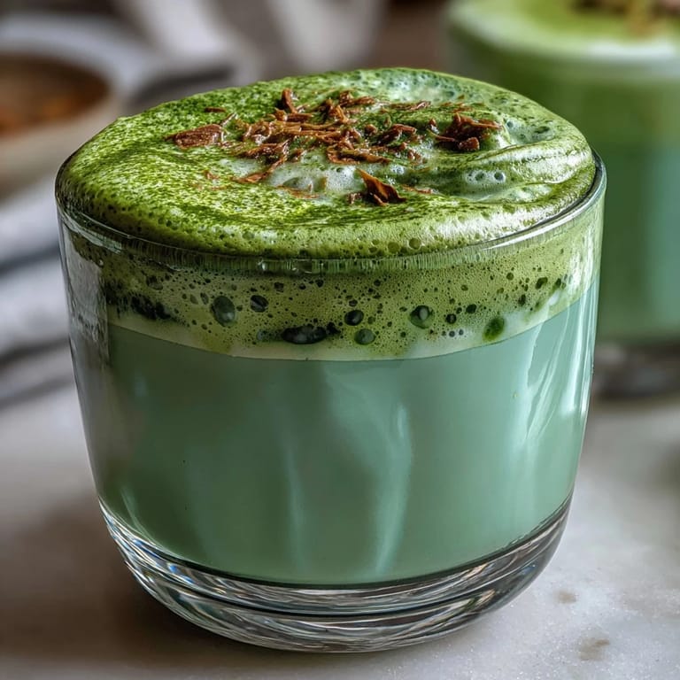 Creamy, easy matcha oat milk latte with natural green color, perfectly frothed.