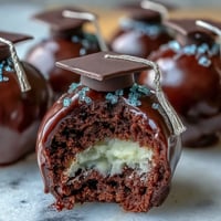 Festive graduation cake pops in school colors, decorated with edible glitter and sprinkles for a celebratory dessert.