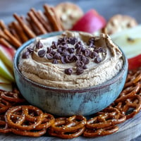 Fiber-Packed Chickpea Cookie Dough Dip, a creamy no-bake treat with sweet chocolate chips.